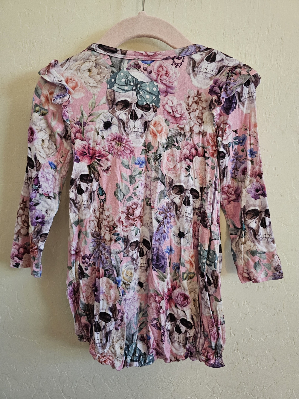 Posh Peanut Girls' Pink Floral & Skull Long Sleeve Top 18-24 Months - Picture 2 of 2